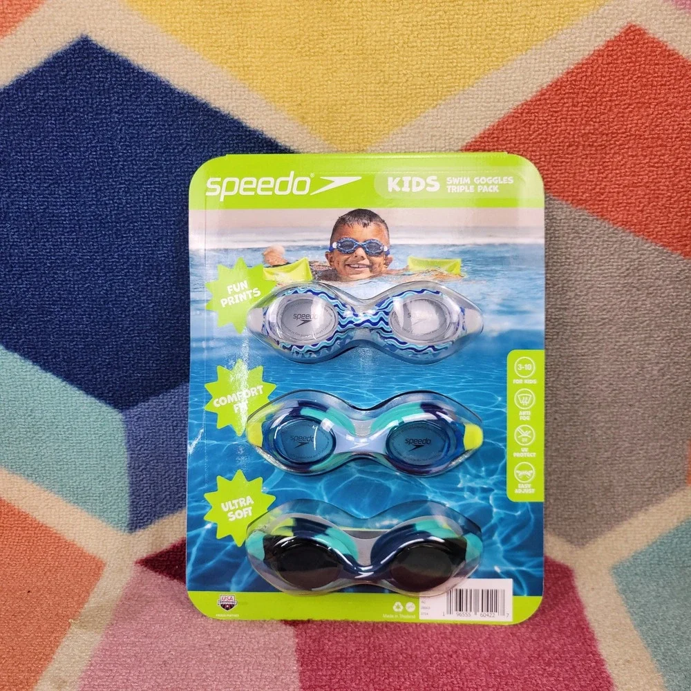Speedo Kids Swim Goggles Triple Pack Blue Teal Anti-Fog UV Protection Ages‎ 3-10